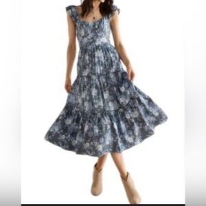 NWT Trixxi Blue Romantic Floral Puff Sleeve  Maxi Dress On Off Shoulder Size XL